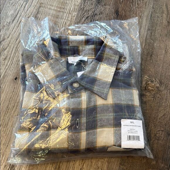 We Wore What women’s green plaid boyfriend flannel button down sz M/L - Picture 4 of 8